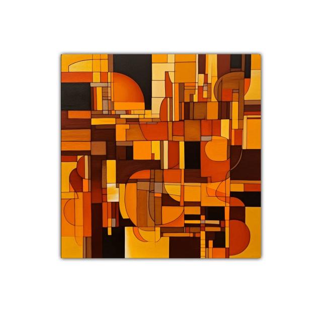 Cuadro abstracto con formas geométricas en tonos cálidos