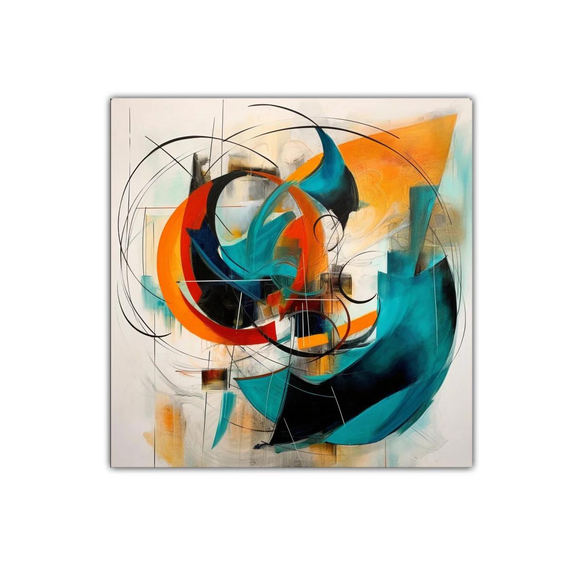 Cuadro abstracto con formas dinámicas en tonos vibrantes