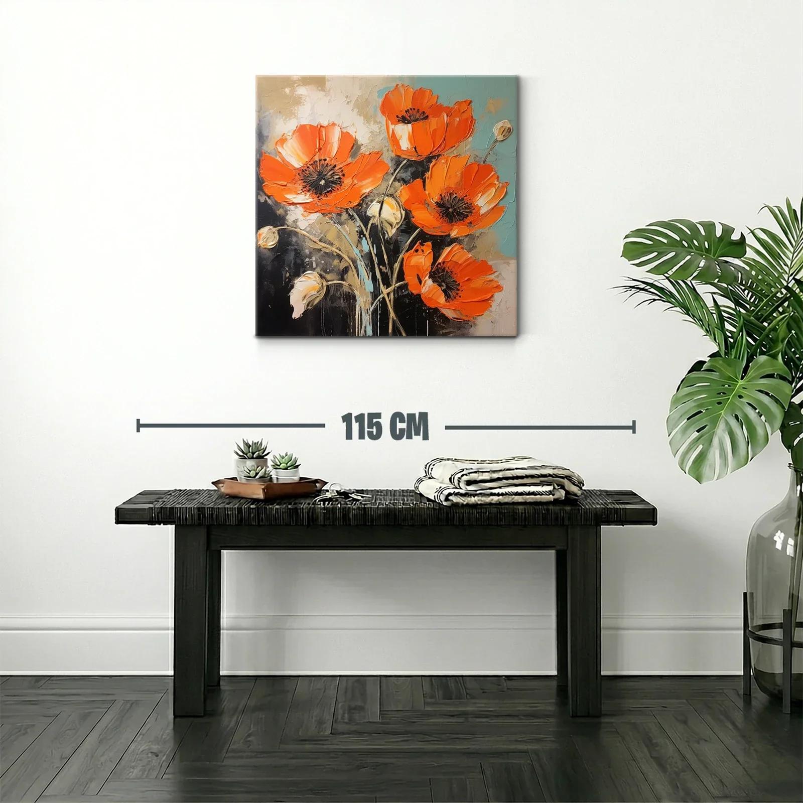 Cuadro con amapolas vibrantes en tonos naranja y tierra — miniatura 2