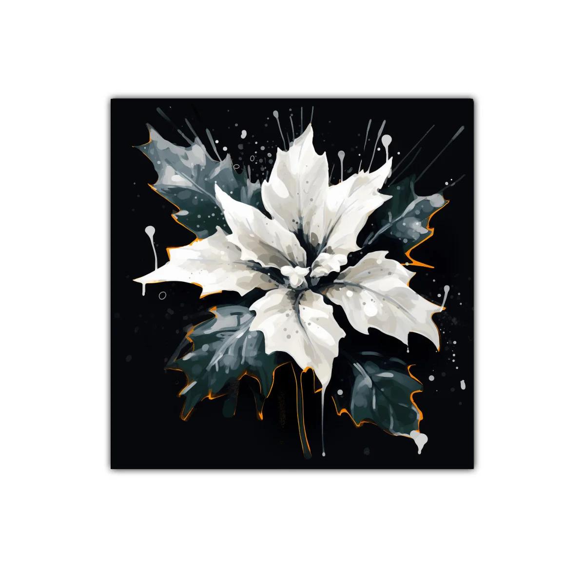 Flor blanca sobre fondo oscuro con detalles vibrantes
