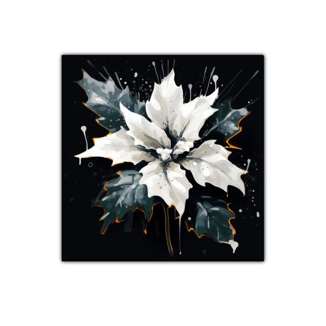 Flor blanca sobre fondo oscuro con detalles vibrantes