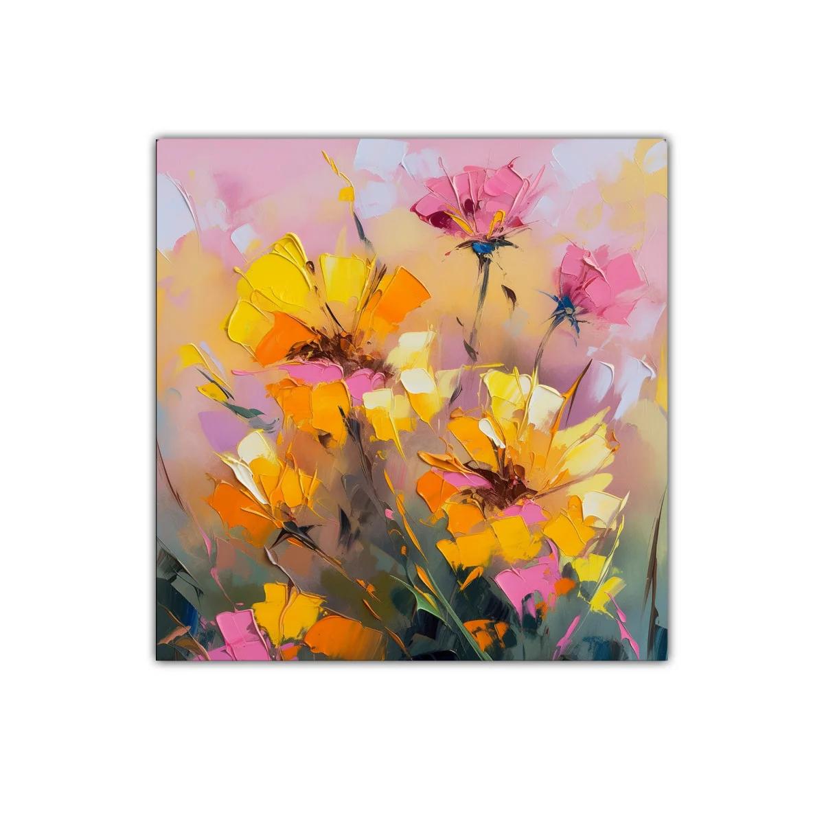 Cuadro floral abstracto en tonos cálidos y vibrantes