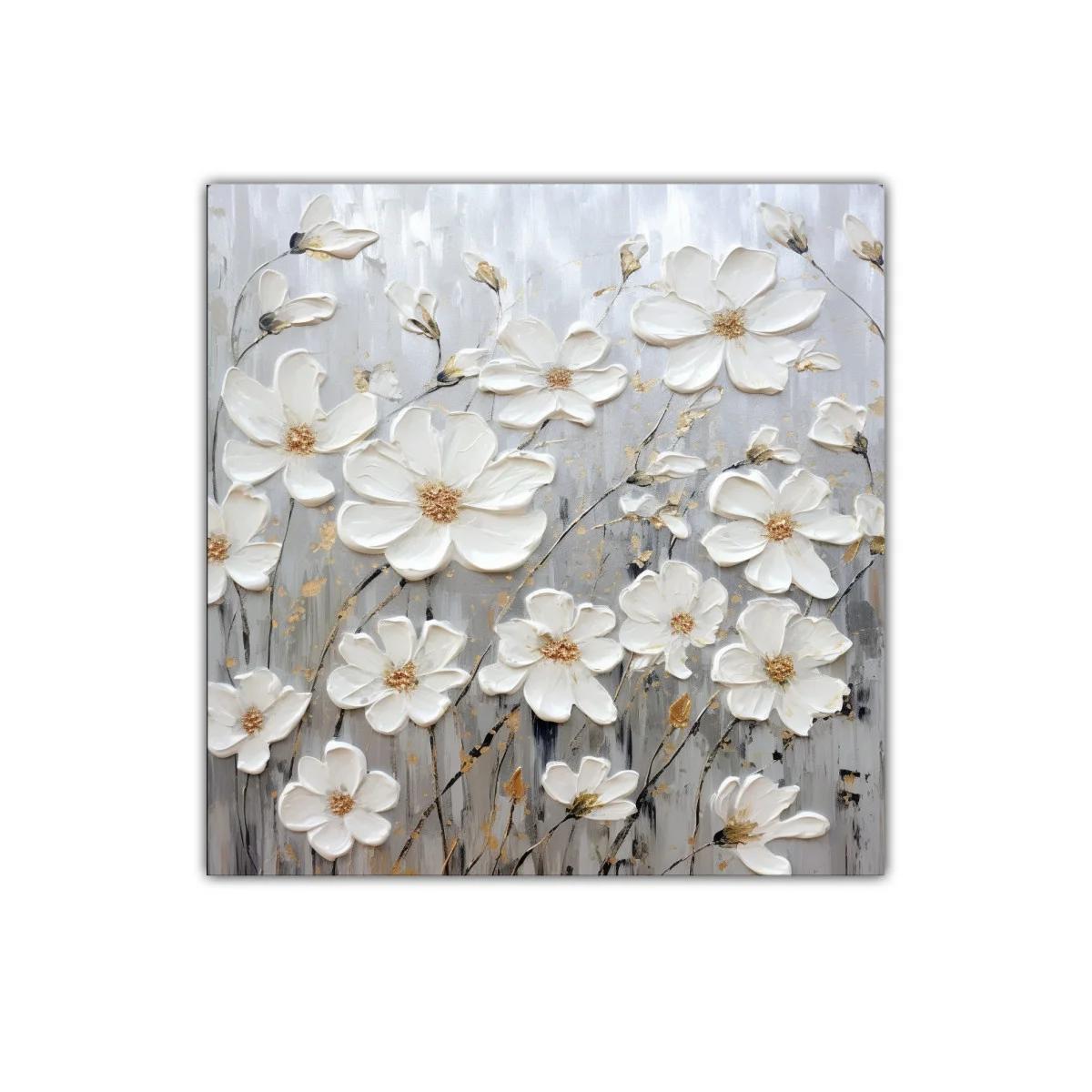Cuadro decorativo con flores blancas y detalles dorados — imagen principal