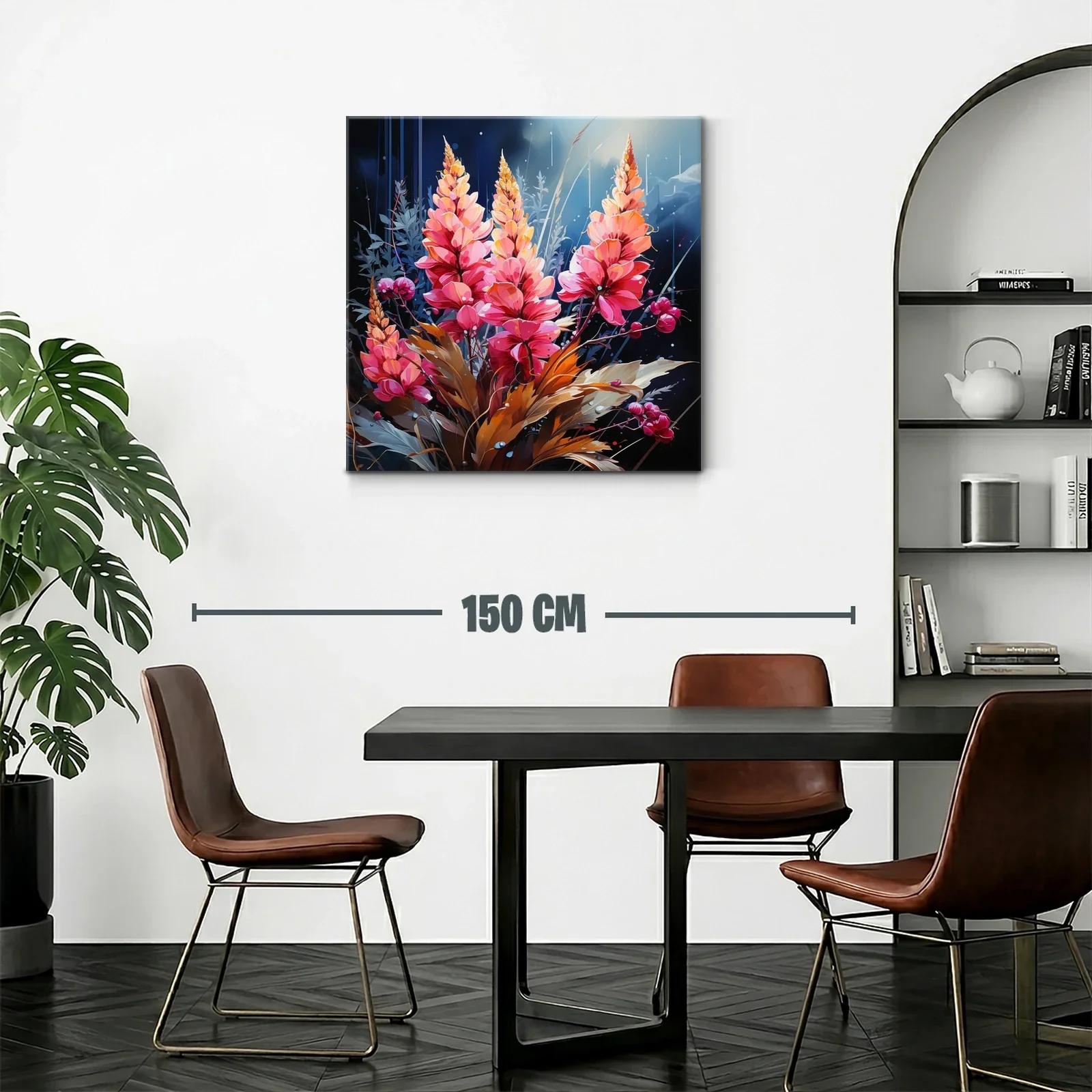 Cuadro floral vibrante con tonos cálidos y azul profundo — miniatura 2