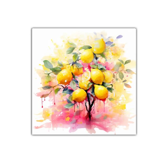 Cuadro decorativo con limones vibrantes y hojas verdes