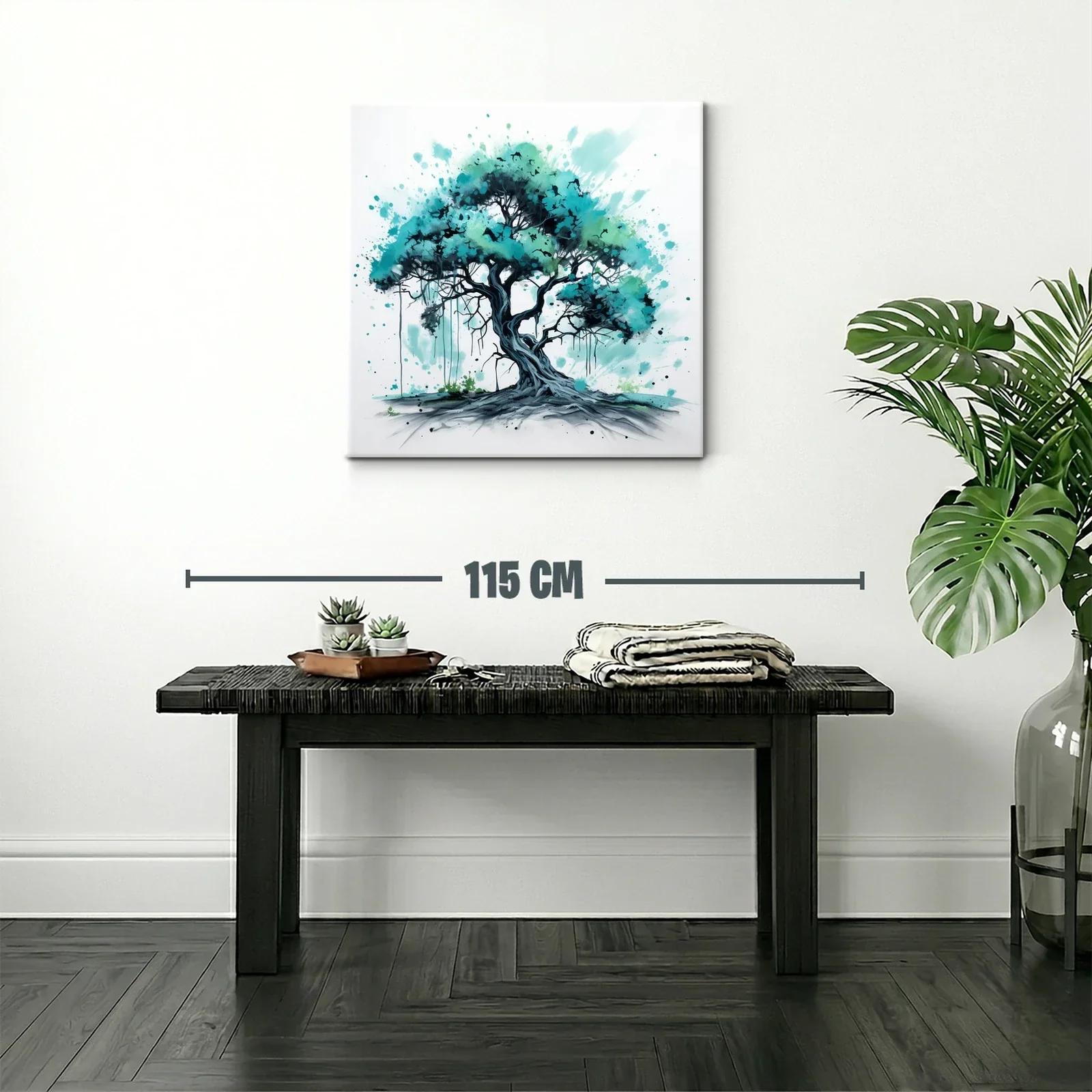Árbol en tonos verdes y azules con estilo artístico moderno — miniatura 2