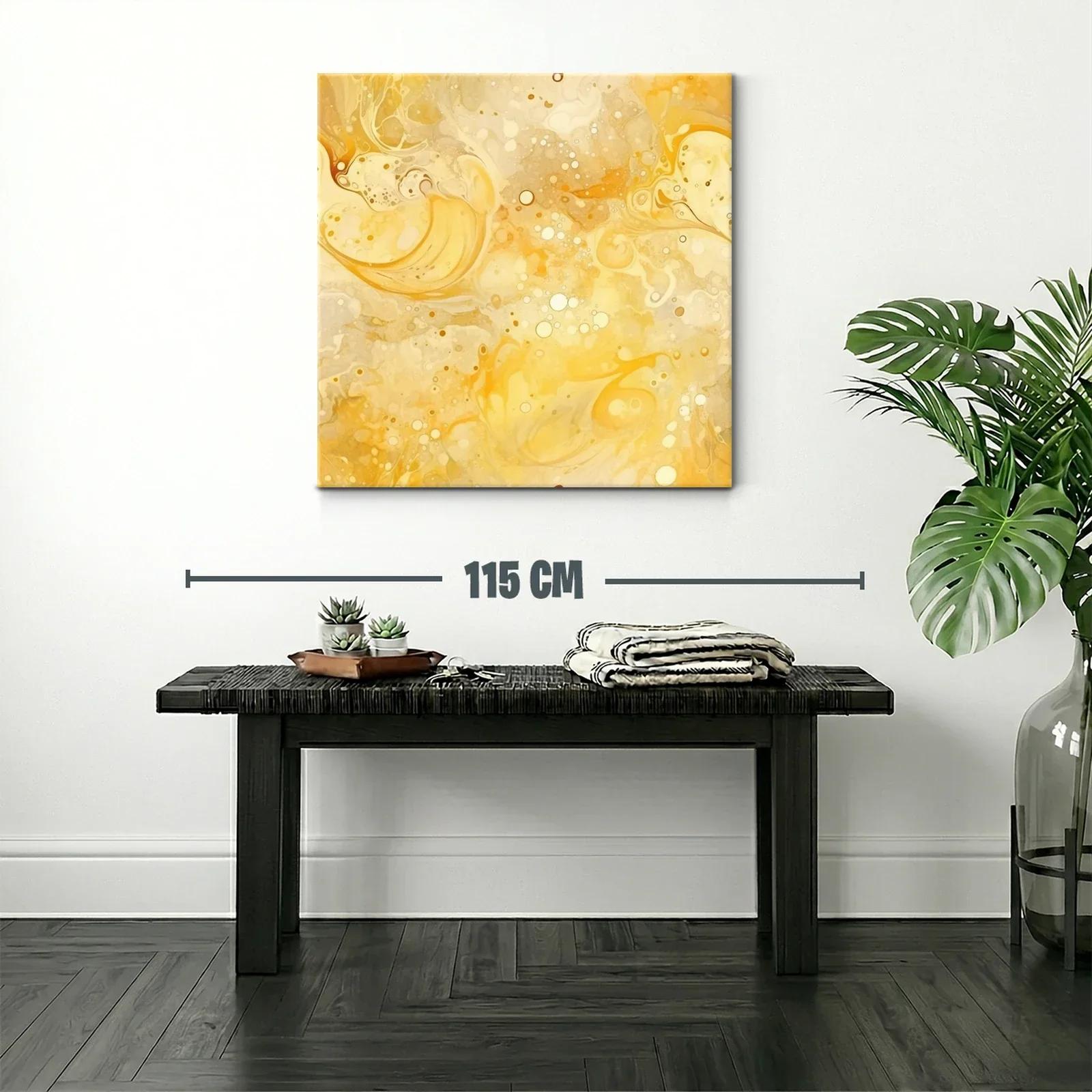 Cuadro abstracto con tonos amarillos y beige vibrantes — miniatura 2