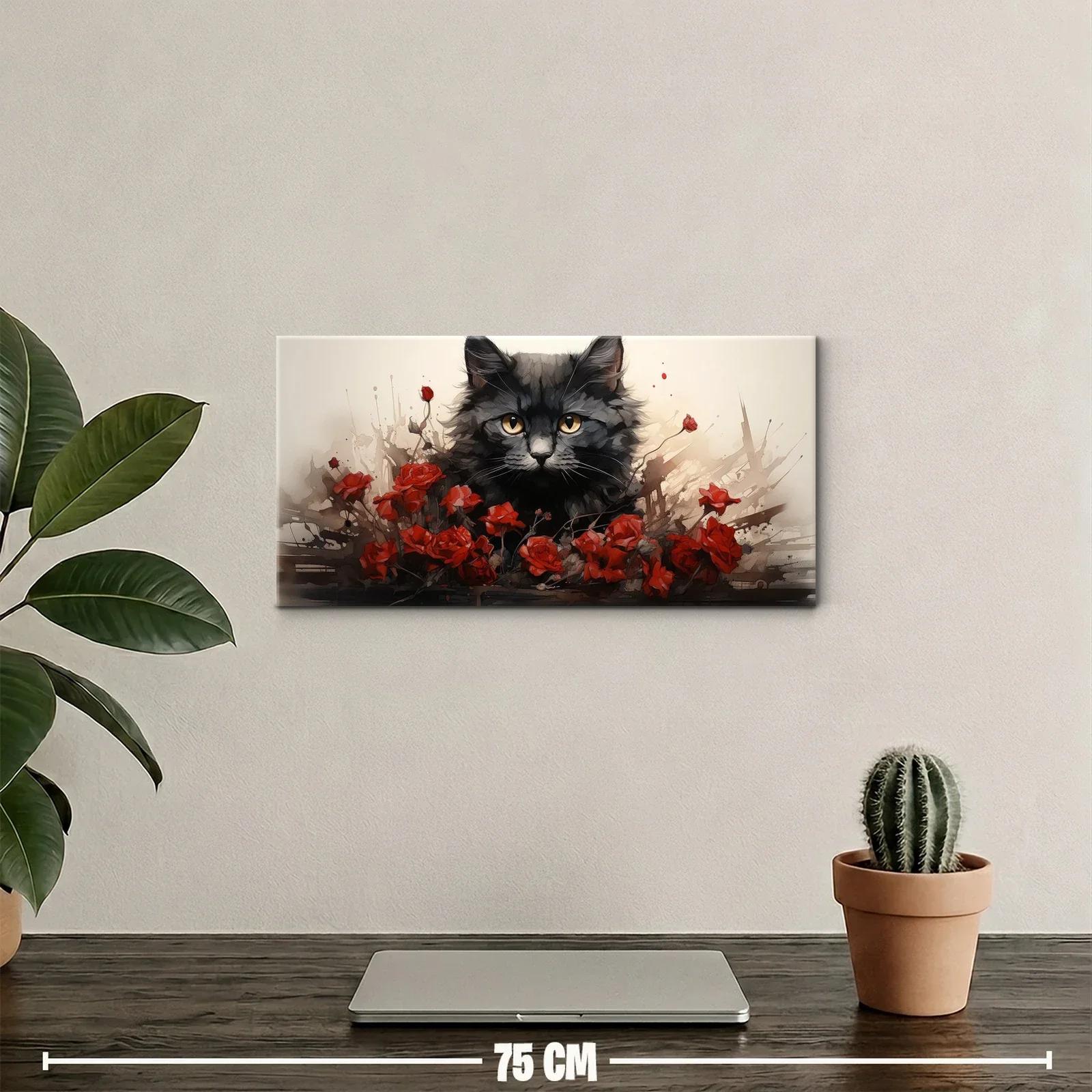 Cuadro gato gris de pelo largo entre flores rojas — miniatura 2