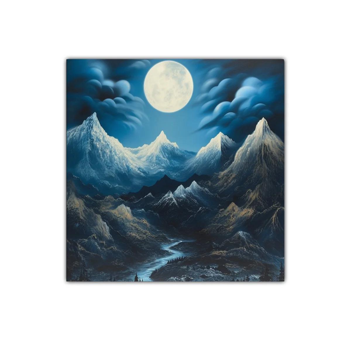 Paisaje nocturno con luna llena en montaña nevada — imagen principal