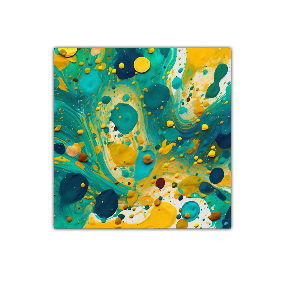 Composición abstracta en tonos turquesa y amarillo vibrante