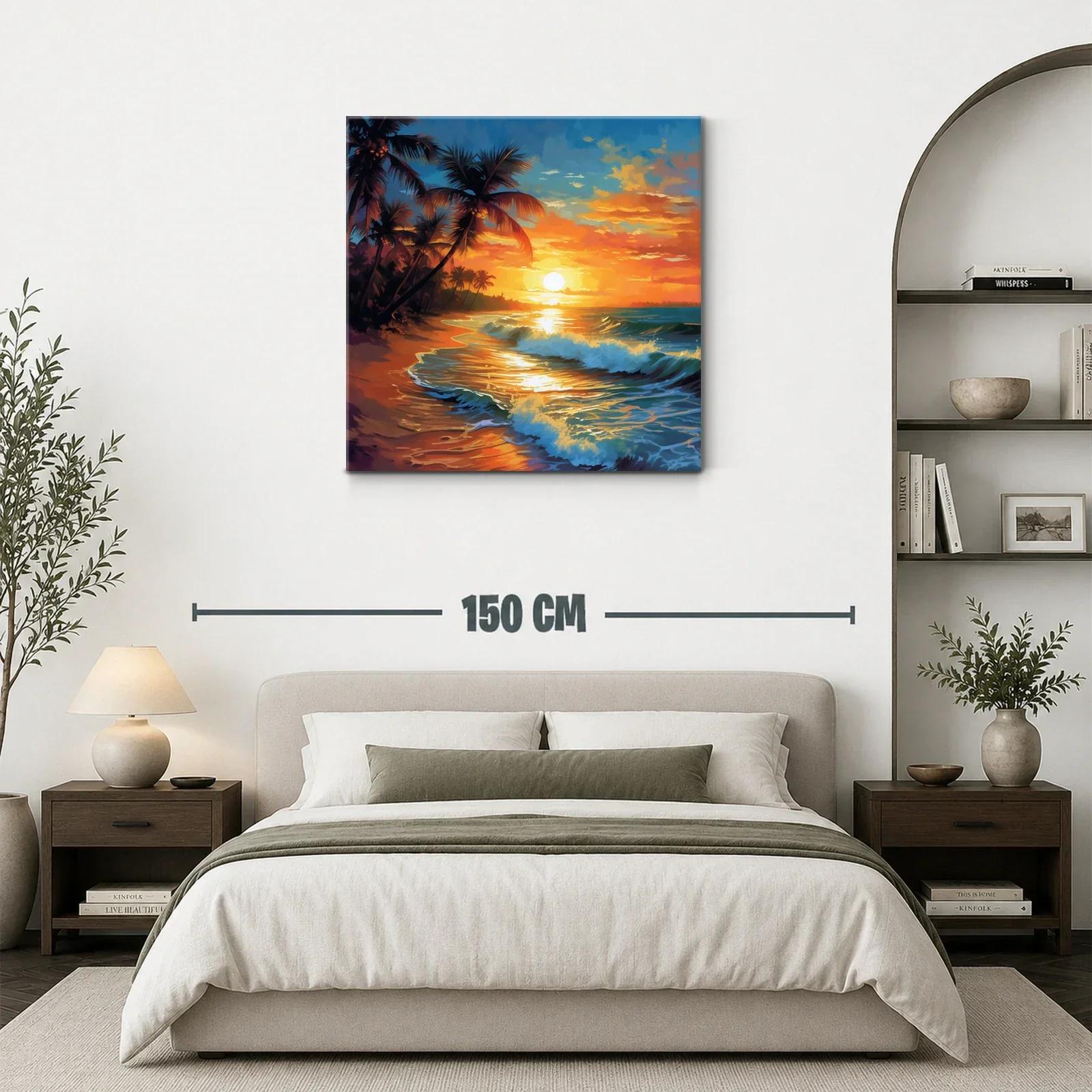 Atardecer tropical con palmeras y olas en la playa — miniatura 3