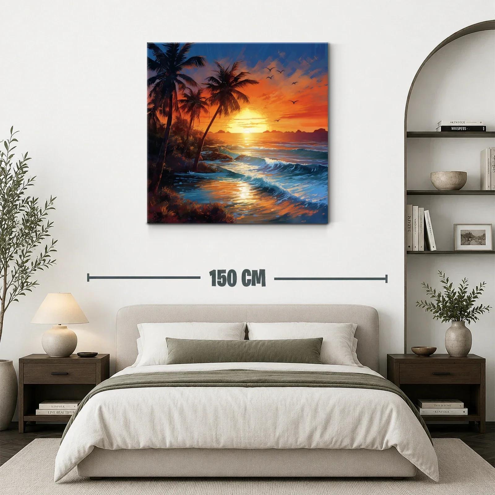 Atardecer en la playa con palmeras y olas en calma — miniatura 3