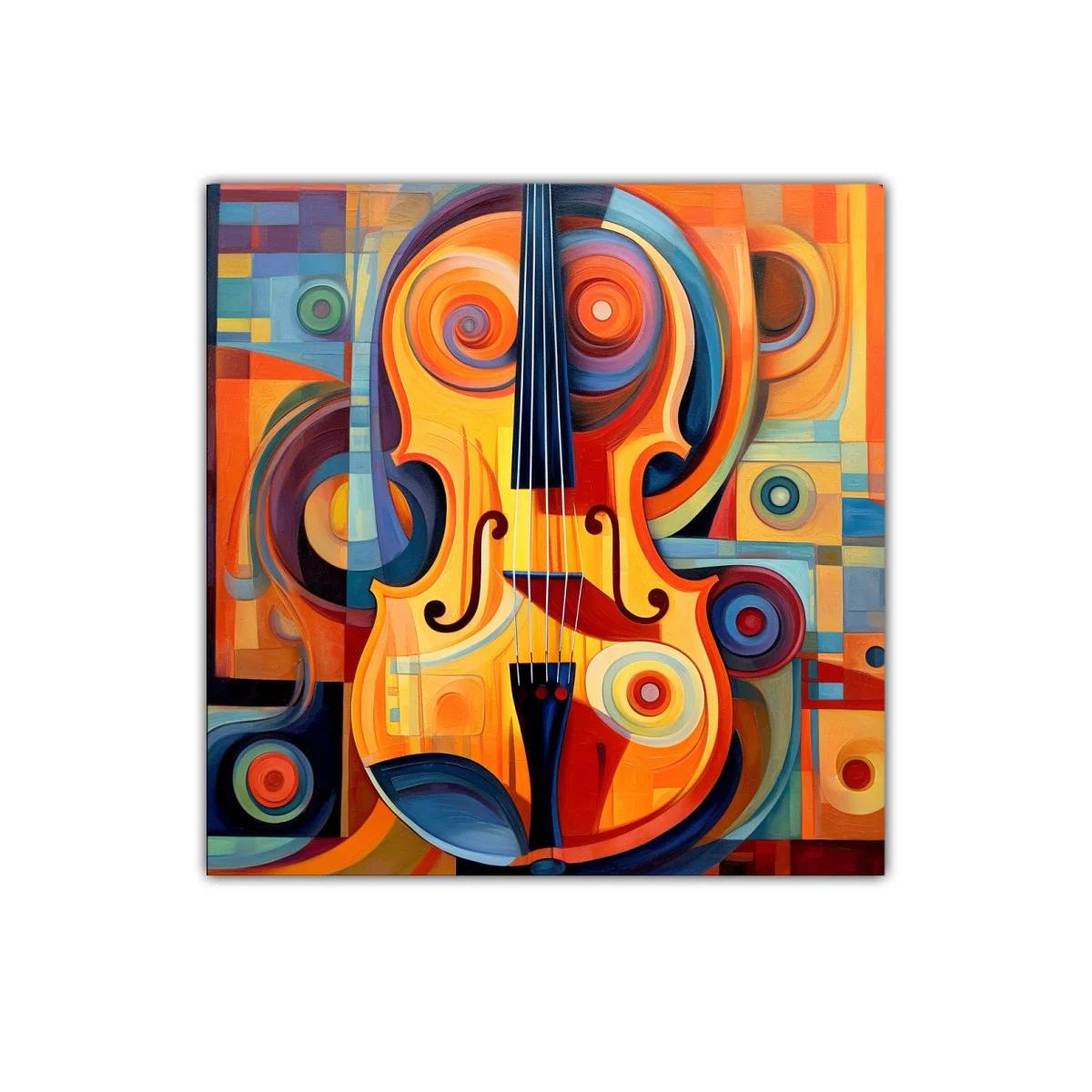 Cuadro vibrante con violín en tonos cálidos y formas abstractas — imagen principal