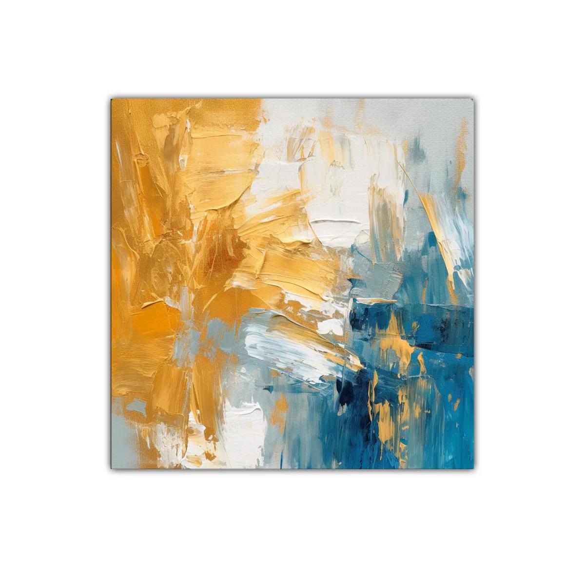 Cuadro abstracto con tonos dorados y azules intensos