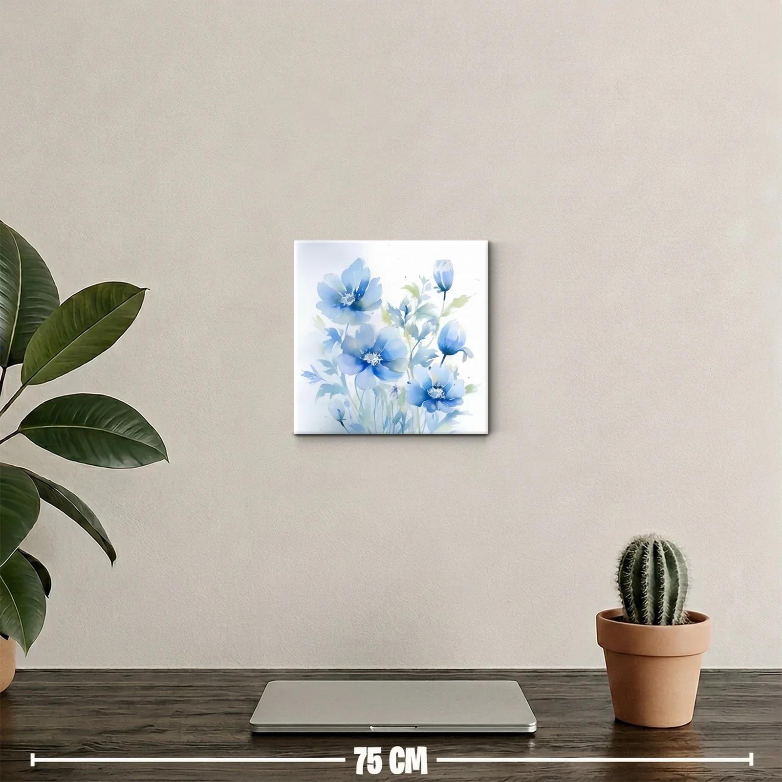 Cuadro decorativo con delicadas flores azules pintadas a mano — miniatura 2