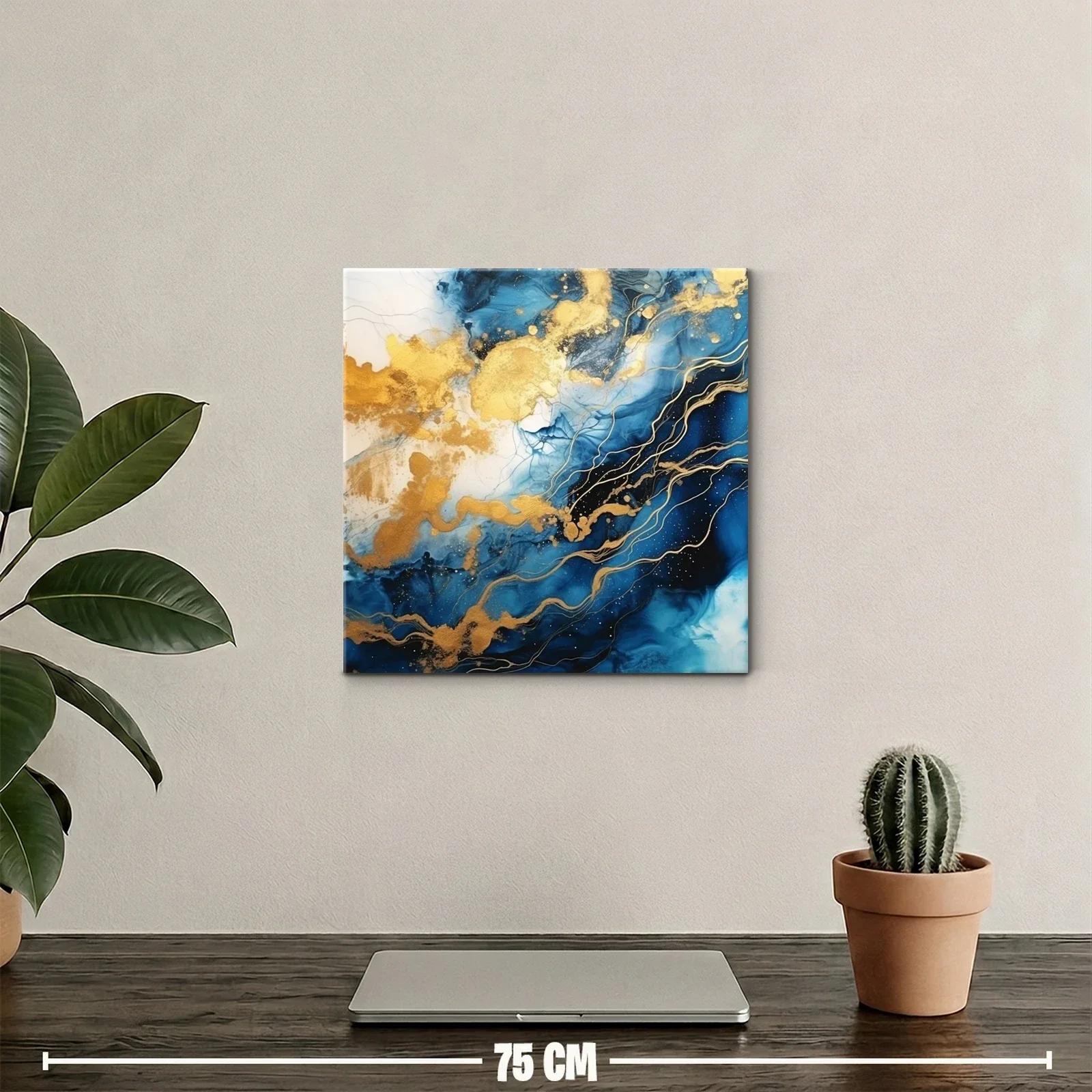 Cuadro abstracto con vibrantes tonos azules y dorados — miniatura 2