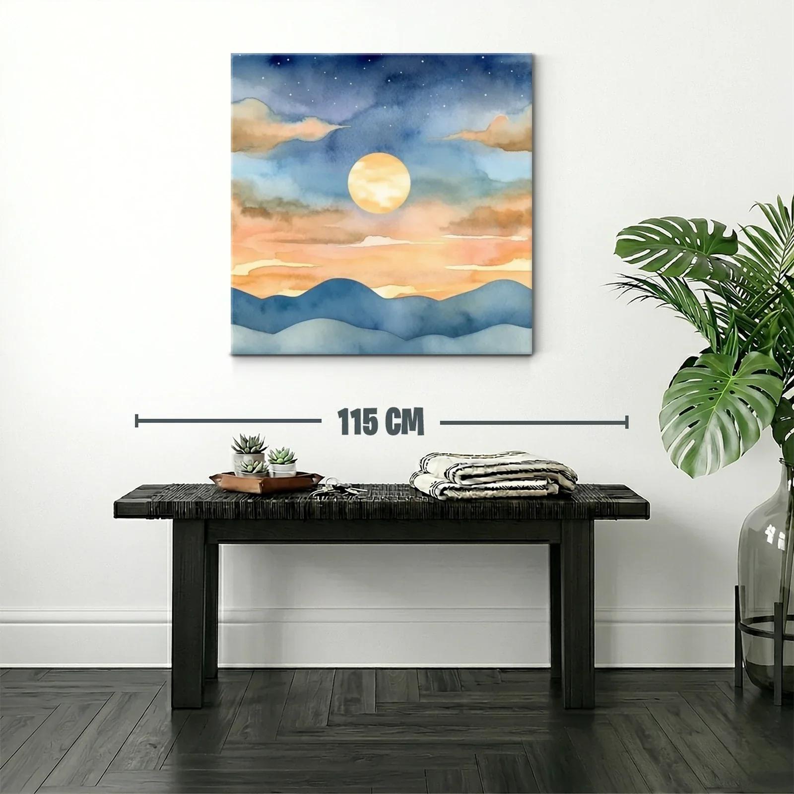 Paisaje nocturno con luna llena y montañas suaves — miniatura 2