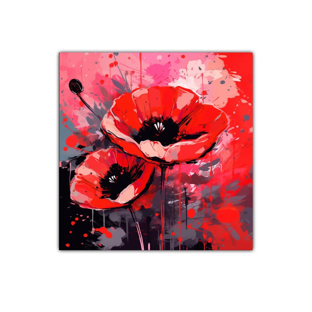 Cuadro decorativo con amapolas rojas vibrantes y arte abstracto