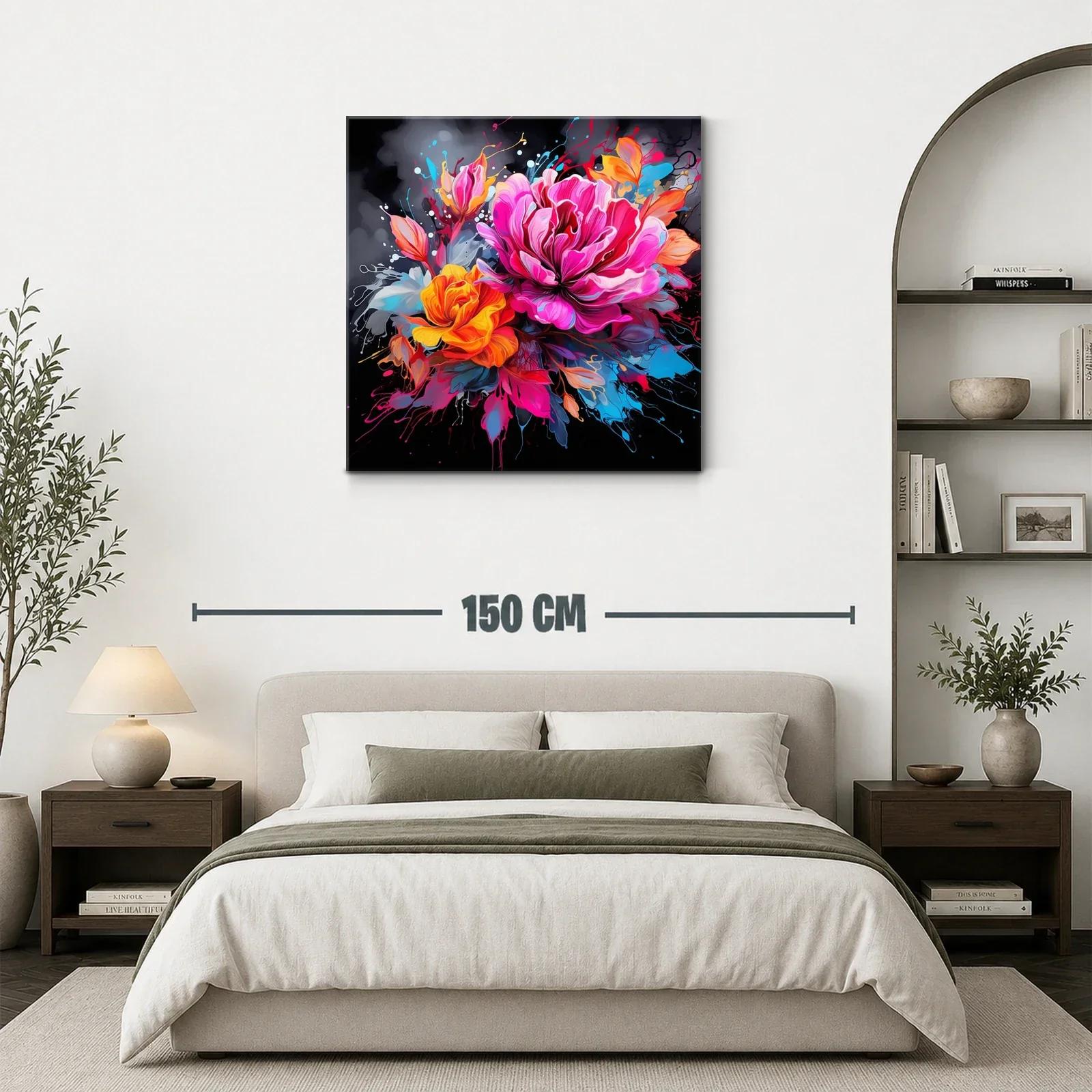 Cuadro vibrante con flores en tonos fucsia y naranja — miniatura 3