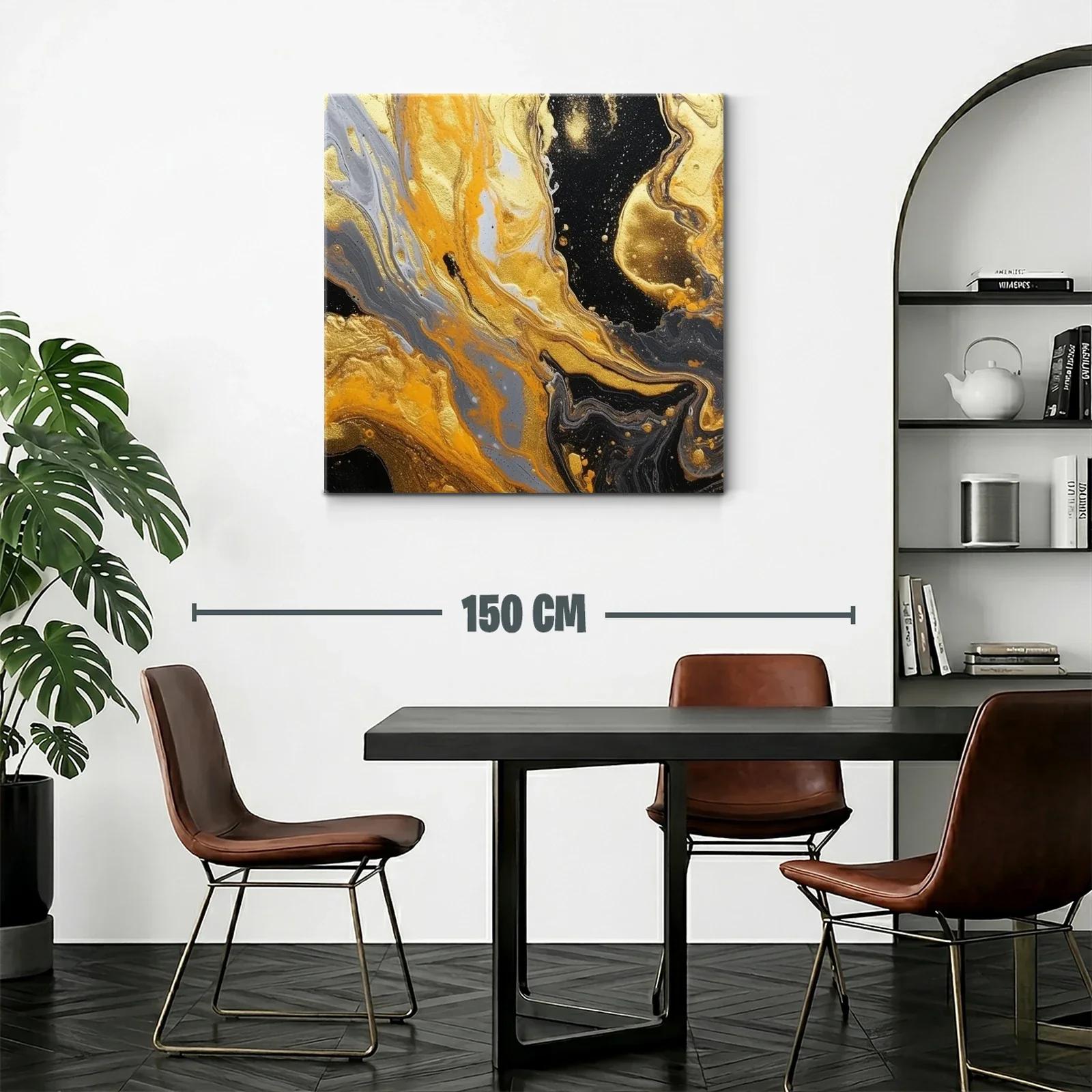 Cuadro abstracto con vibrantes tonos dorados y negros — miniatura 2
