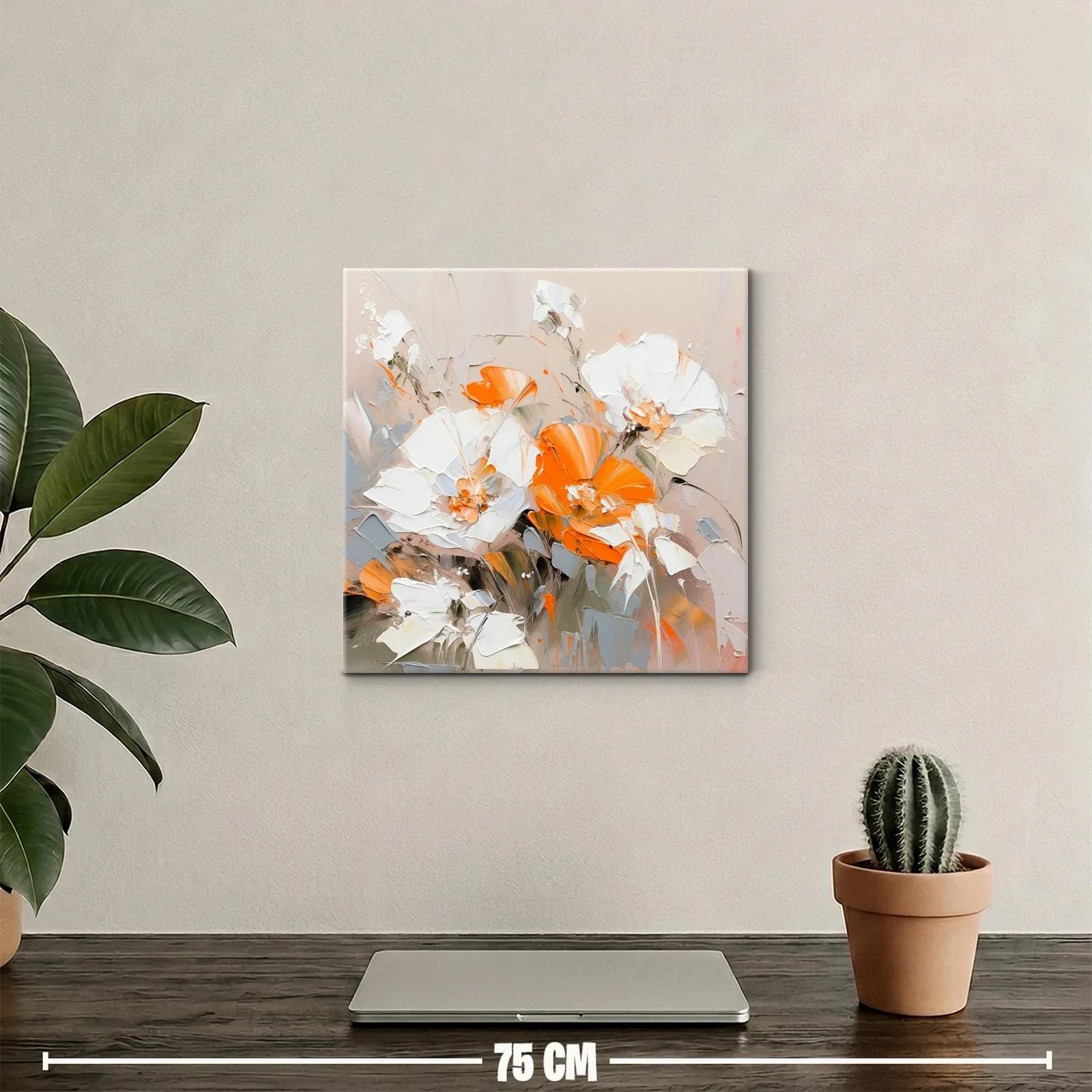 Cuadro floral con tonos cálidos y neutros para sala — miniatura 2