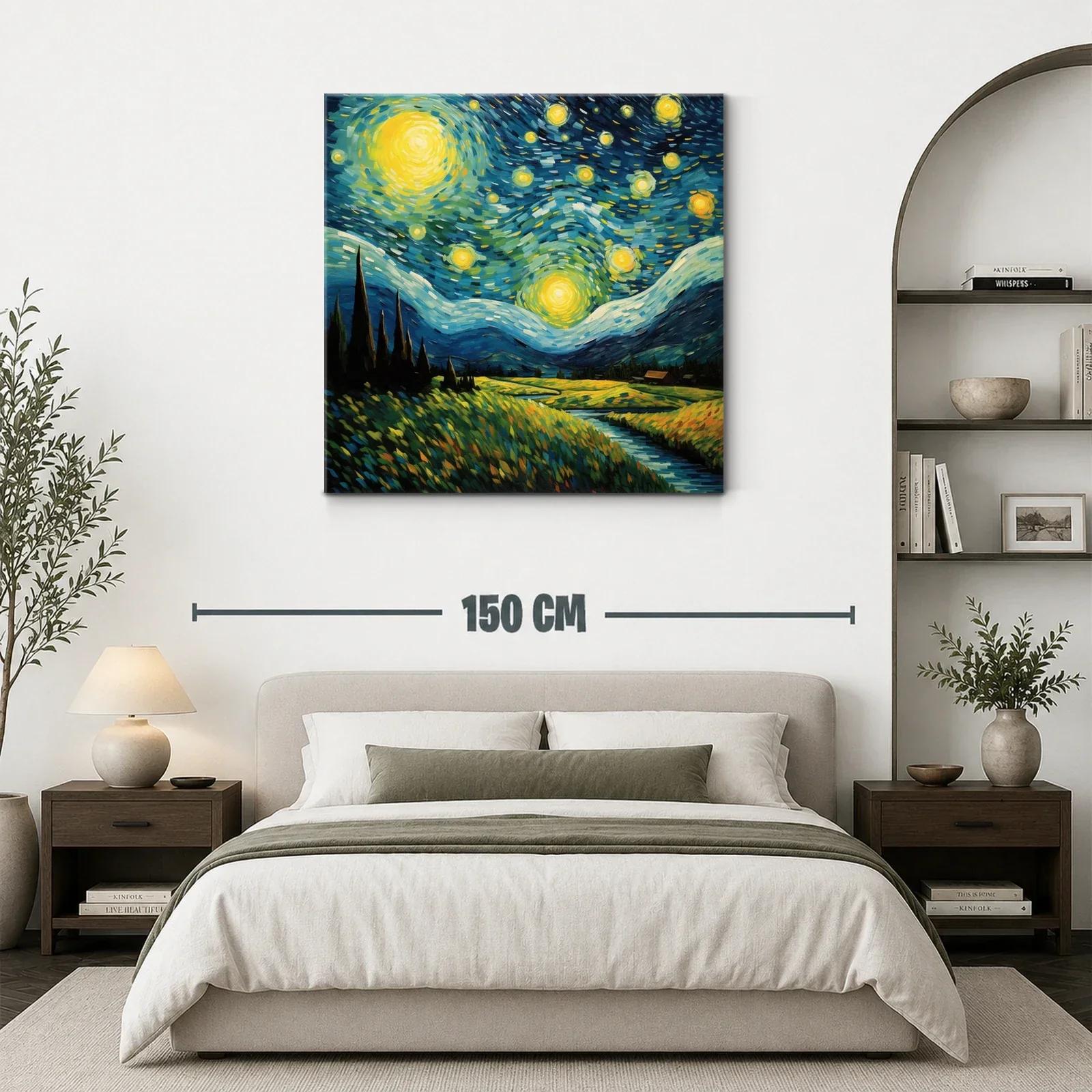 Paisaje nocturno vibrante con cielo estrellado y campo iluminado — miniatura 3