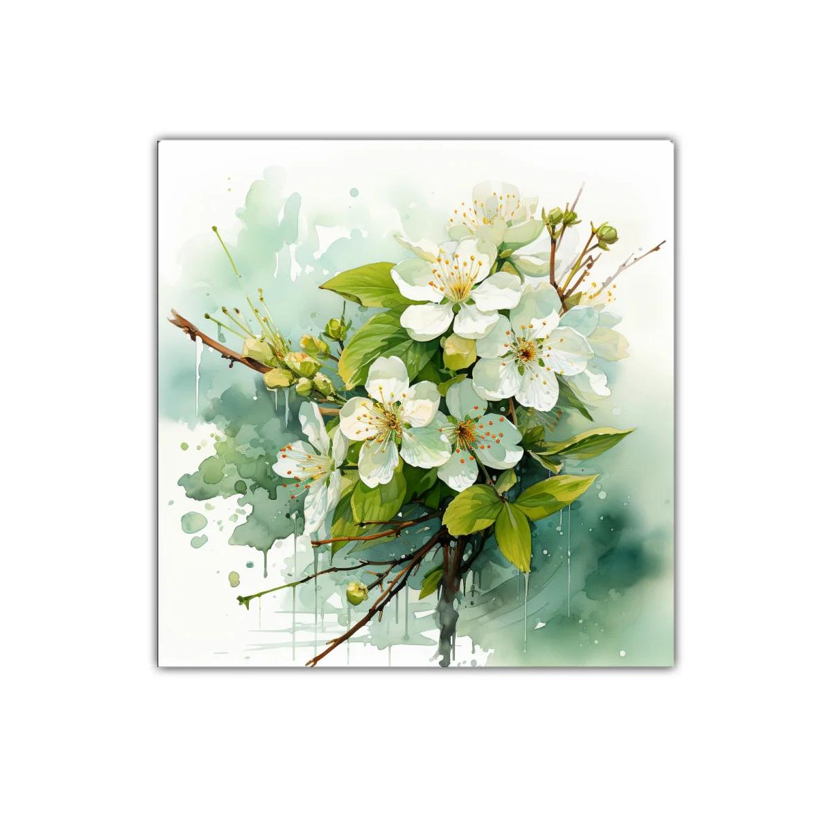 Cuadro con flores blancas y hojas verdes en composición delicada — imagen principal
