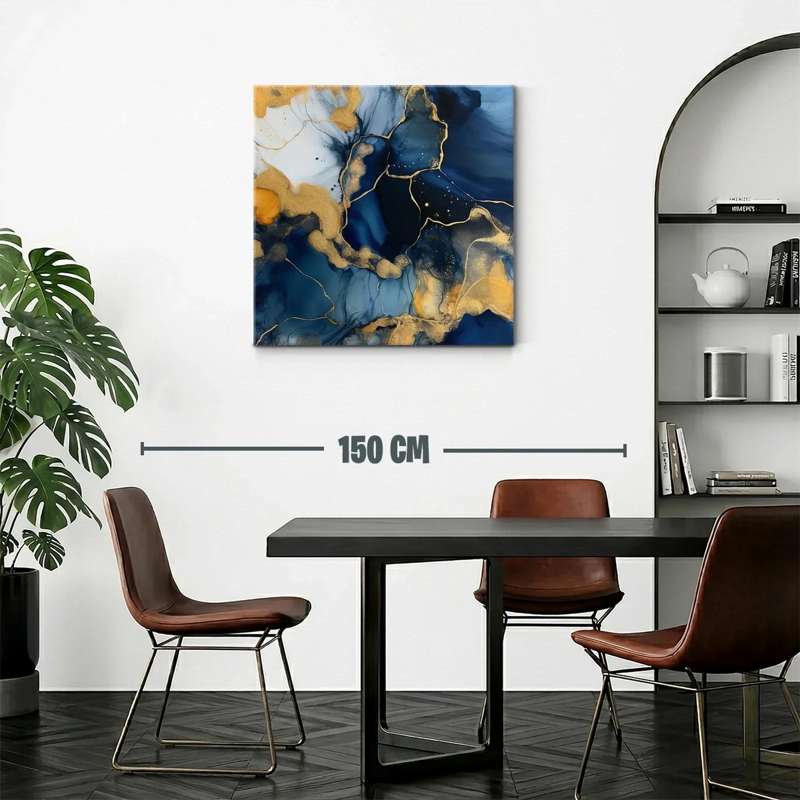 Arte abstracto en azul y dorado con textura fluida y elegante — miniatura 2