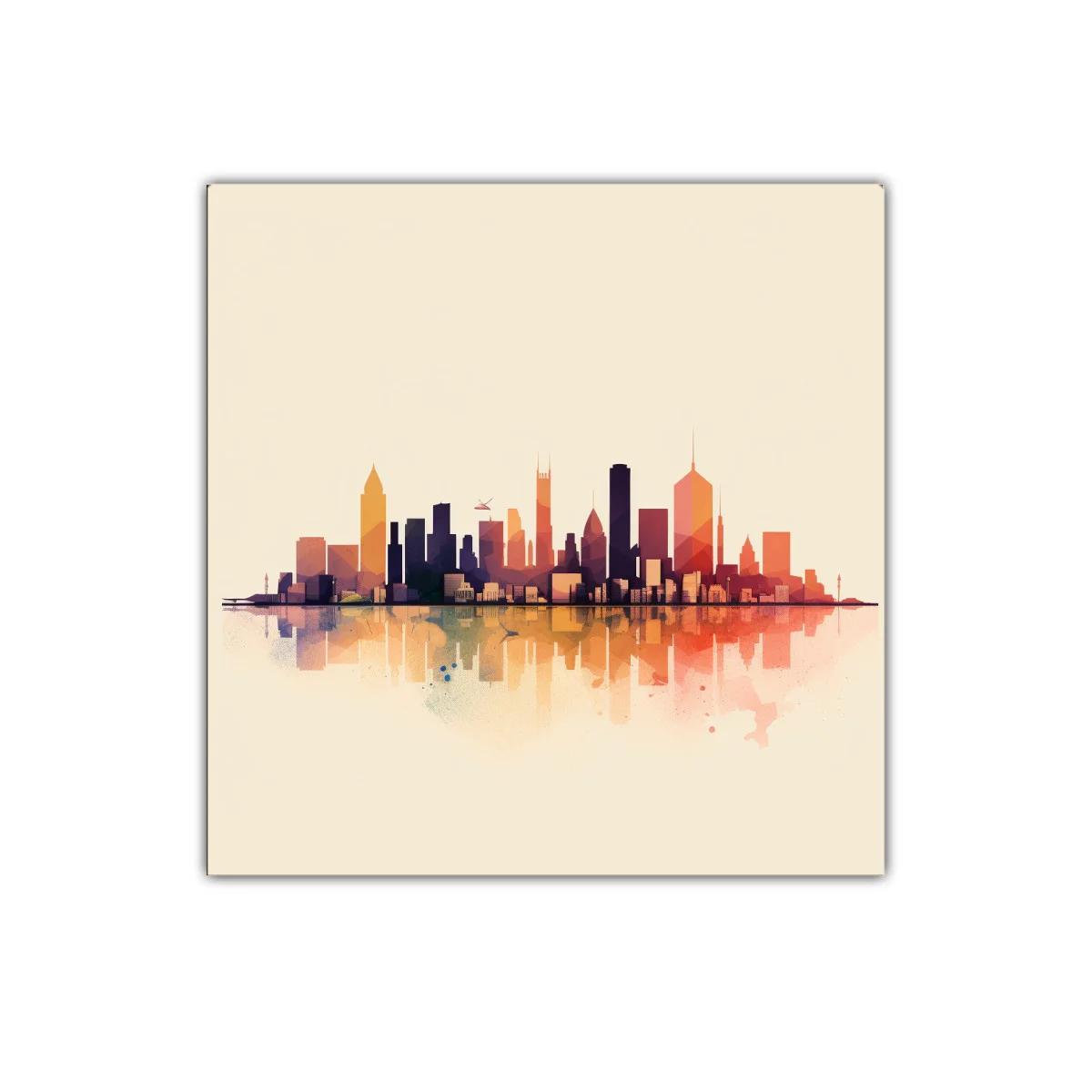 Panorámica urbana con reflejos en tonos cálidos y modernos — imagen principal