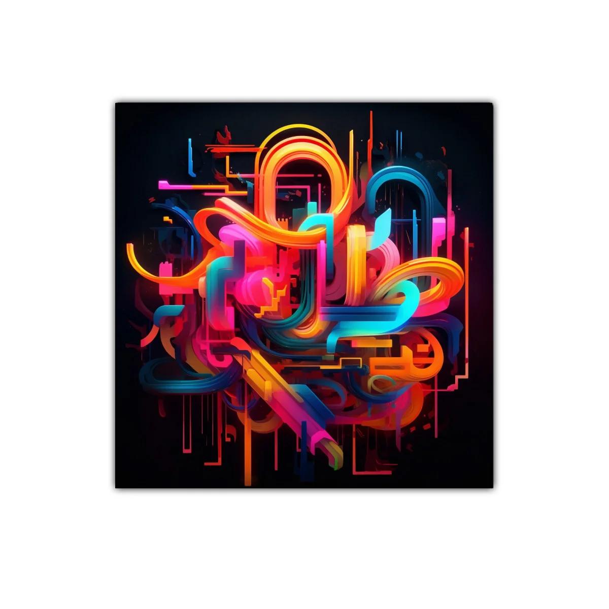 Cuadro abstracto con formas fluidas y colores vibrantes