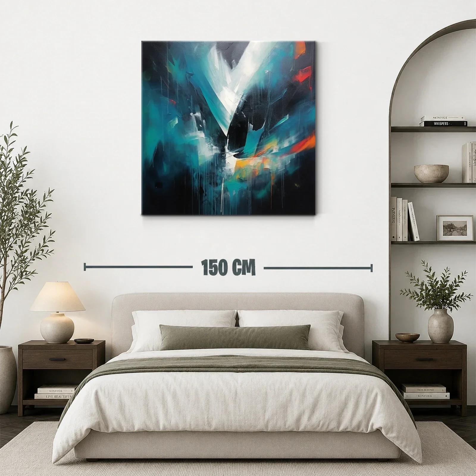 Cuadro abstracto en tonos azules con toques vibrantes — miniatura 3