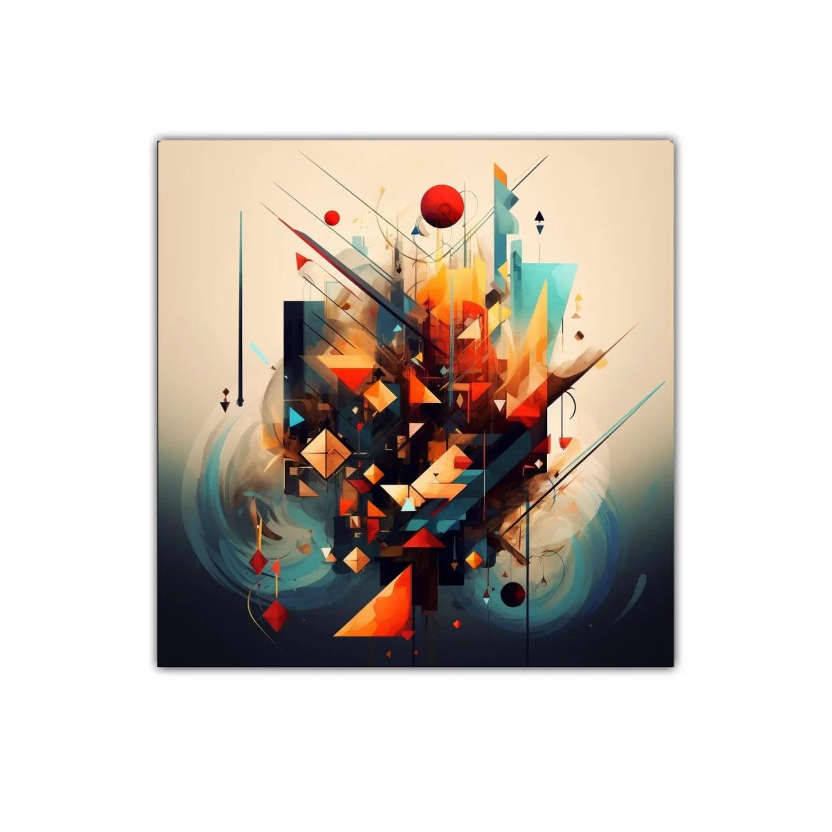 Cuadro abstracto con formas geométricas en tonos cálidos y fríos — imagen principal
