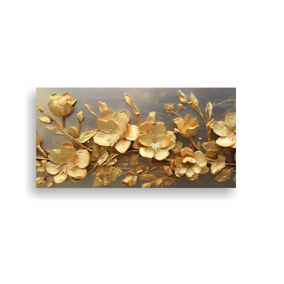 Cuadro flores doradas con ramas entrelazadas