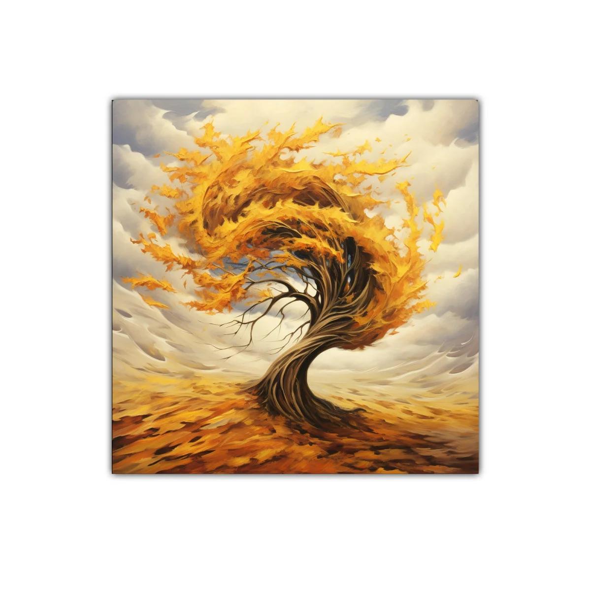 Árbol de otoño en movimiento con hojas doradas