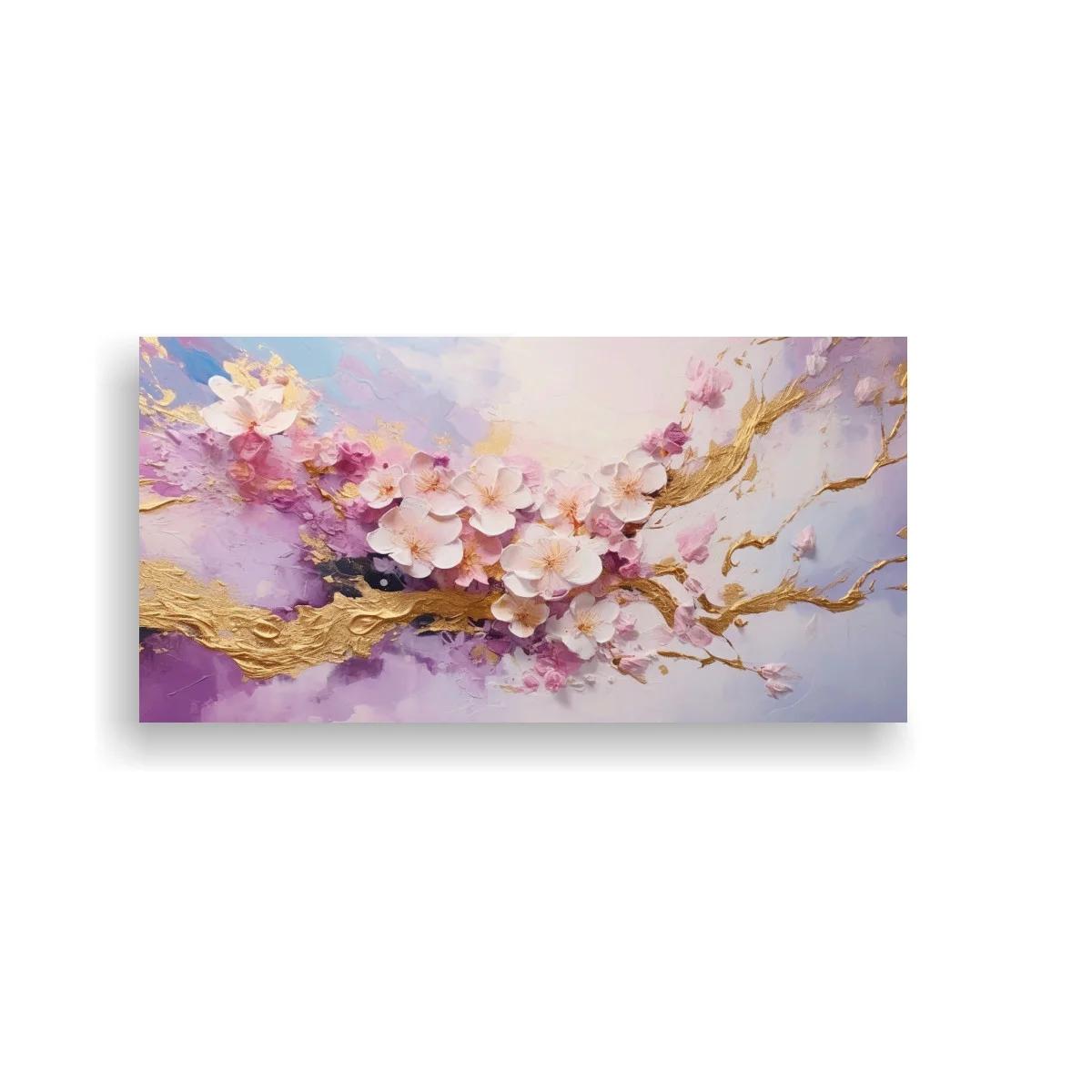 Cuadro rama de flores de cerezo con textura dorada