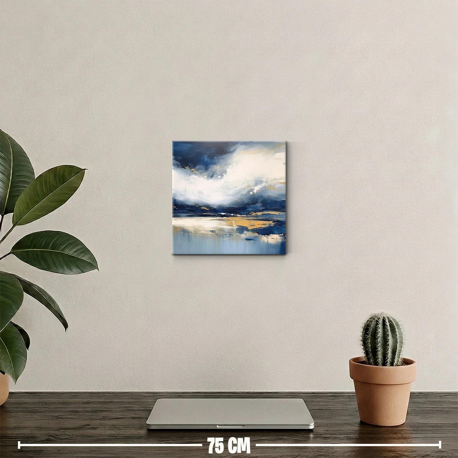 Cuadro abstracto con tonos azules y dorados para espacios modernos — miniatura 2
