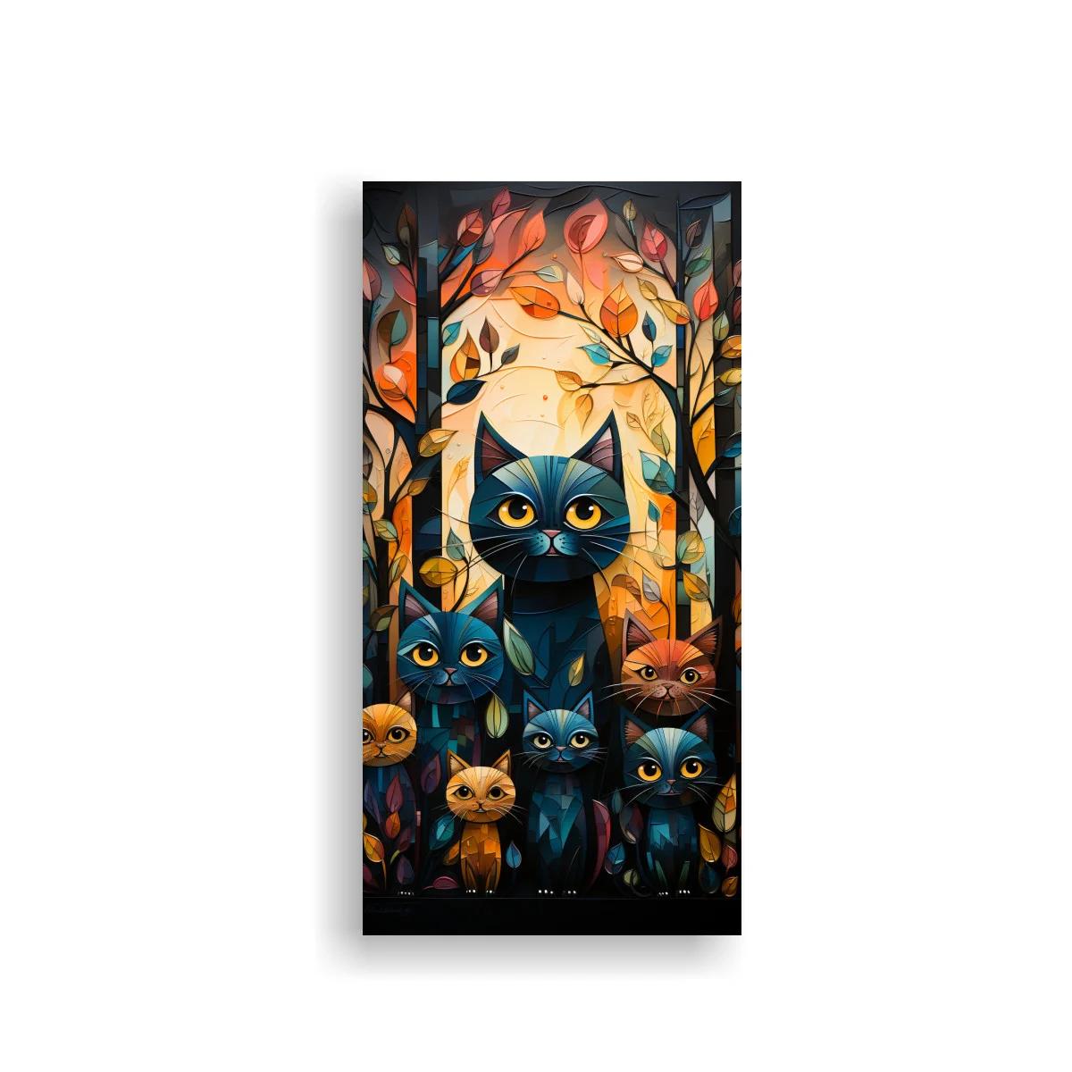 Cuadro gato negro de ojos grandes con estilo tipo vidriera