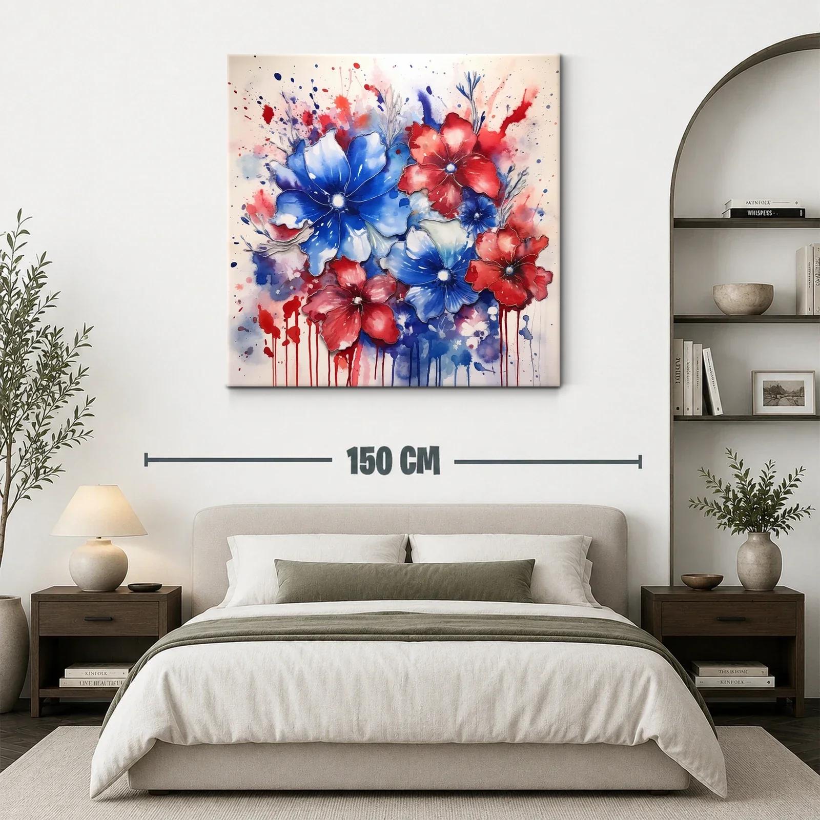 Cuadro floral vibrante en tonos rojo y azul intensos — miniatura 3