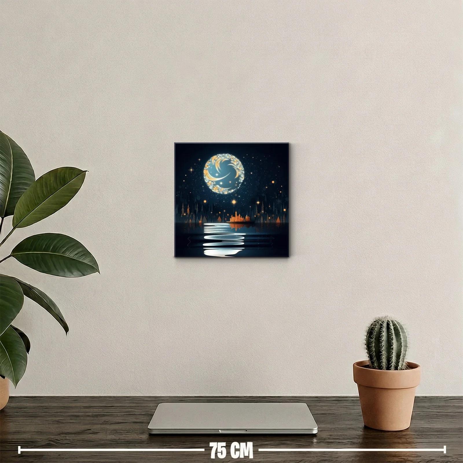 Cuadro mágico con luna decorativa sobre lago tranquilo — miniatura 2