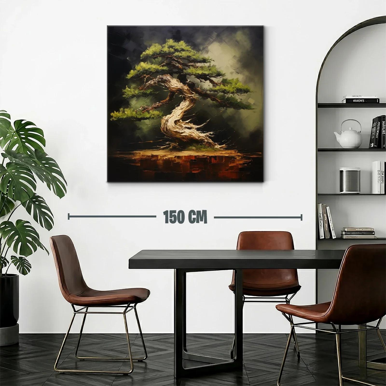 Elegante cuadro de árbol bonsái en tonos tierra y verdes — miniatura 2