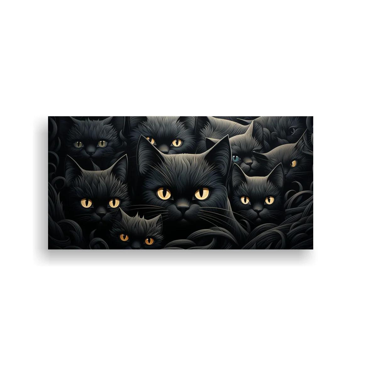 Cuadro gatos negros con ojos amarillos y follaje oscuro