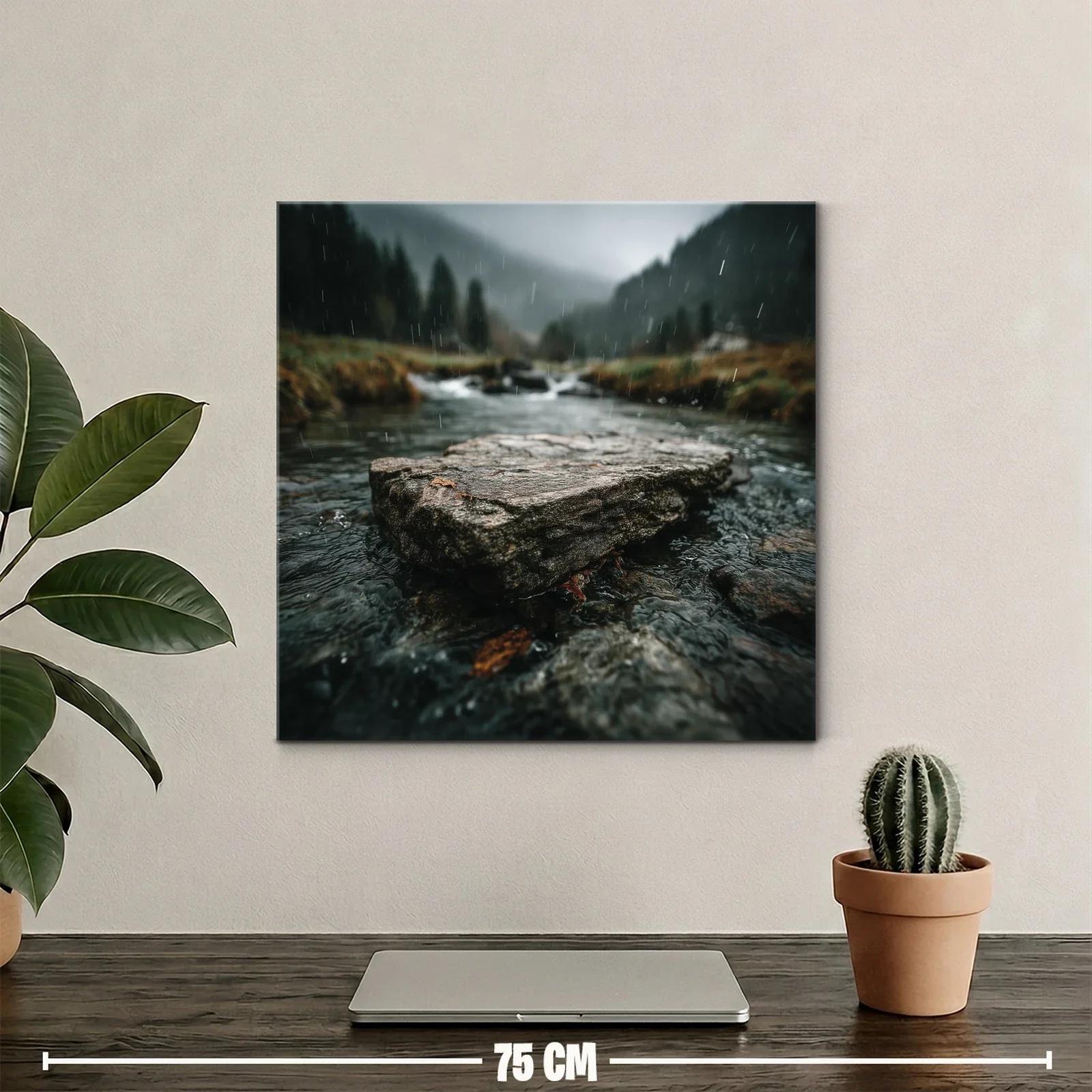 Paisaje natural con río y lluvia en tonos verdes y grises — miniatura 2