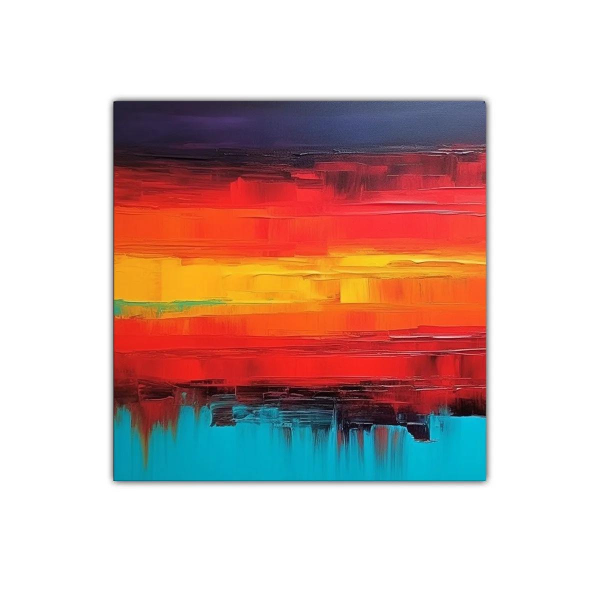 Cuadro abstracto con vibrantes tonos cálidos y fríos