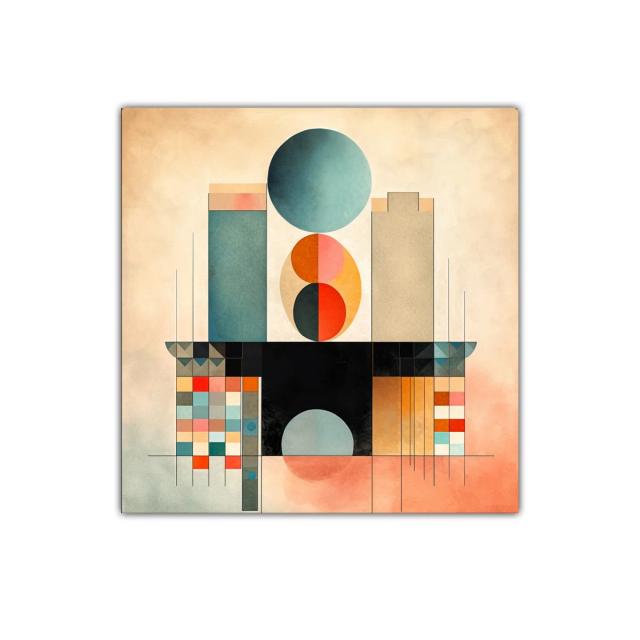 Cuadro artístico con formas geométricas y paleta cálida