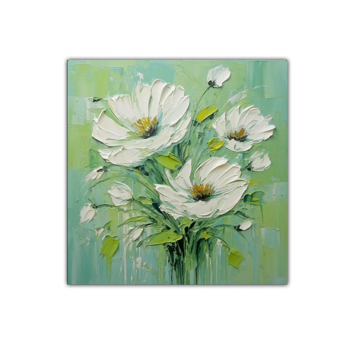 Cuadro decorativo con ramo floral en tonos verdes y blancos — imagen principal