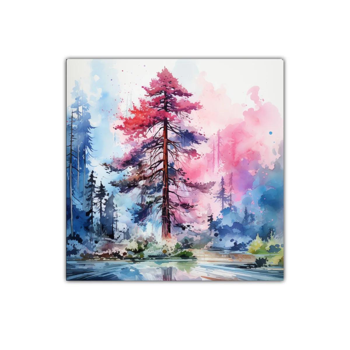 Bosque de colores vibrantes con reflejos en agua tranquila