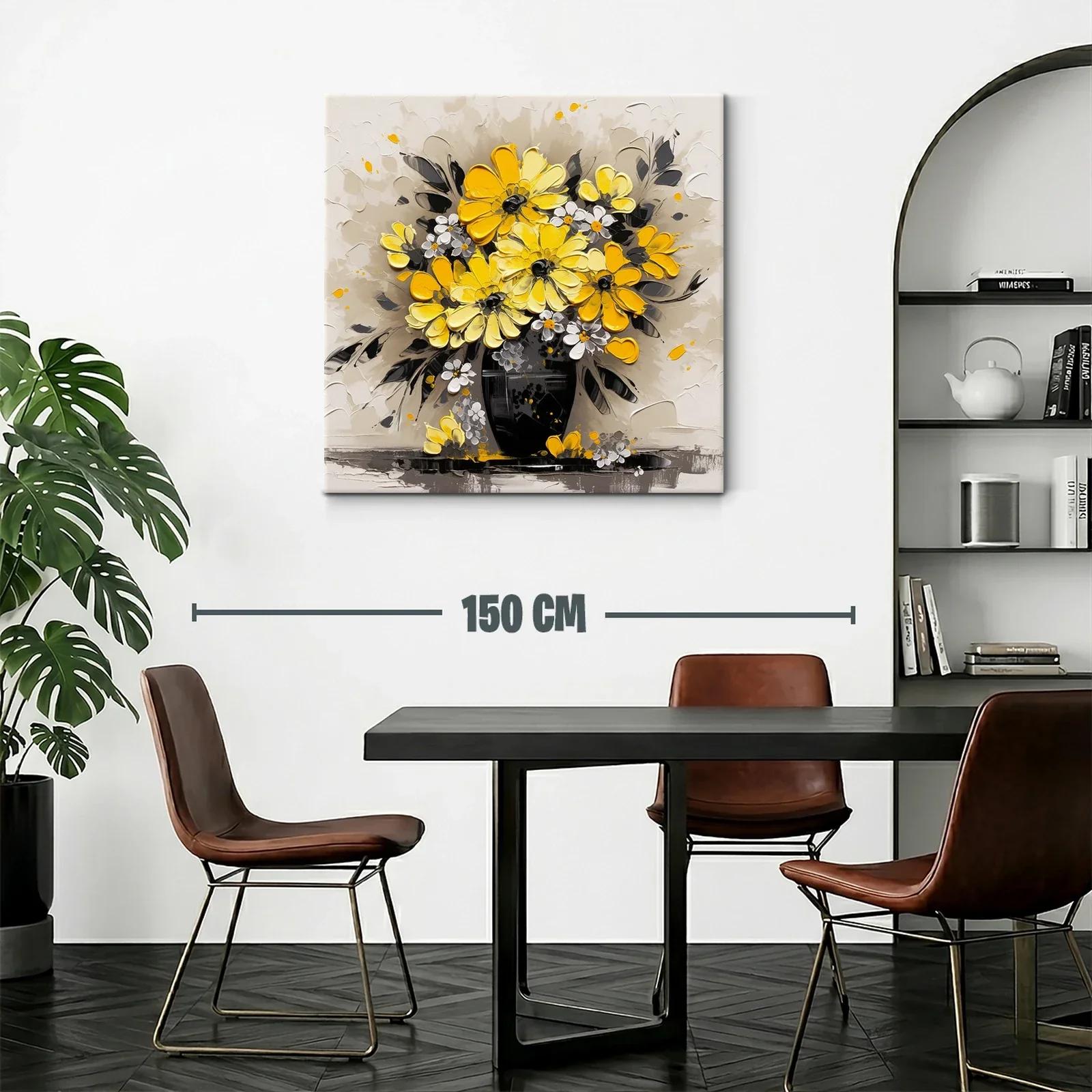 Cuadro con ramo de flores amarillas sobre fondo neutro — miniatura 2