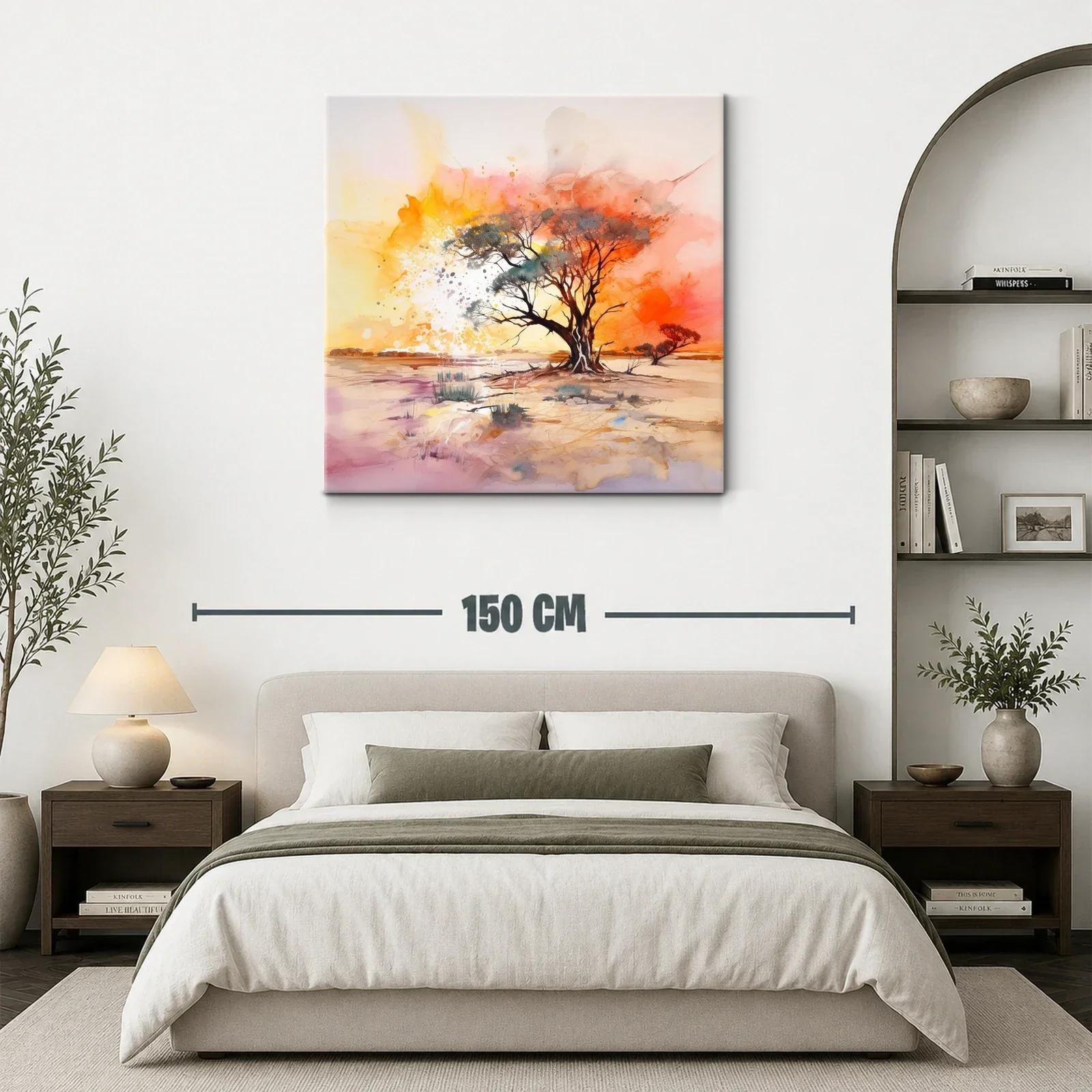 Paisaje de árbol solitario al atardecer en tonos cálidos — miniatura 3
