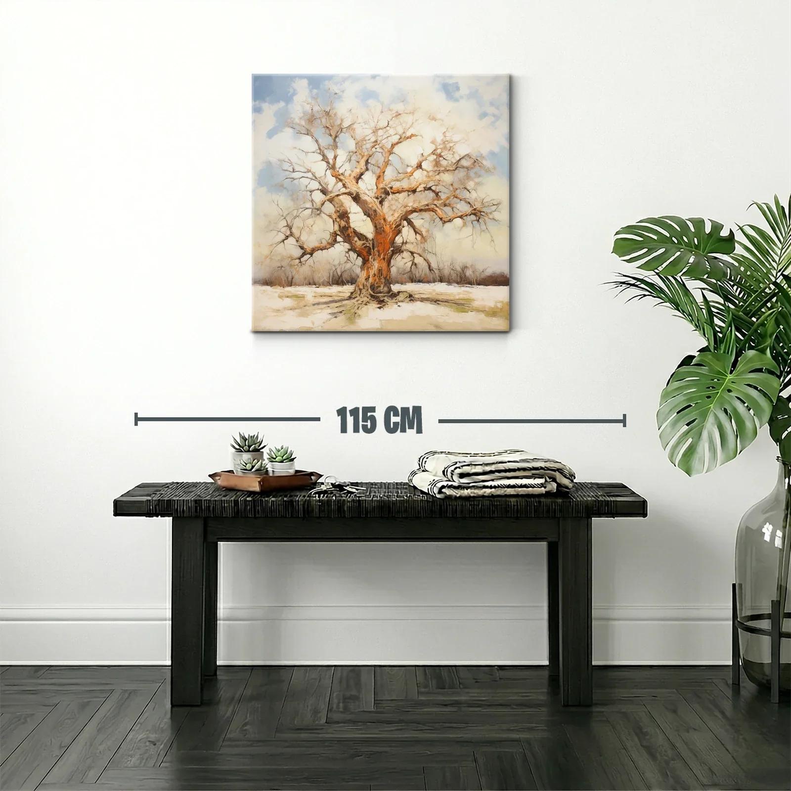 Árbol solitario con tonos cálidos y fondo nevado — miniatura 2