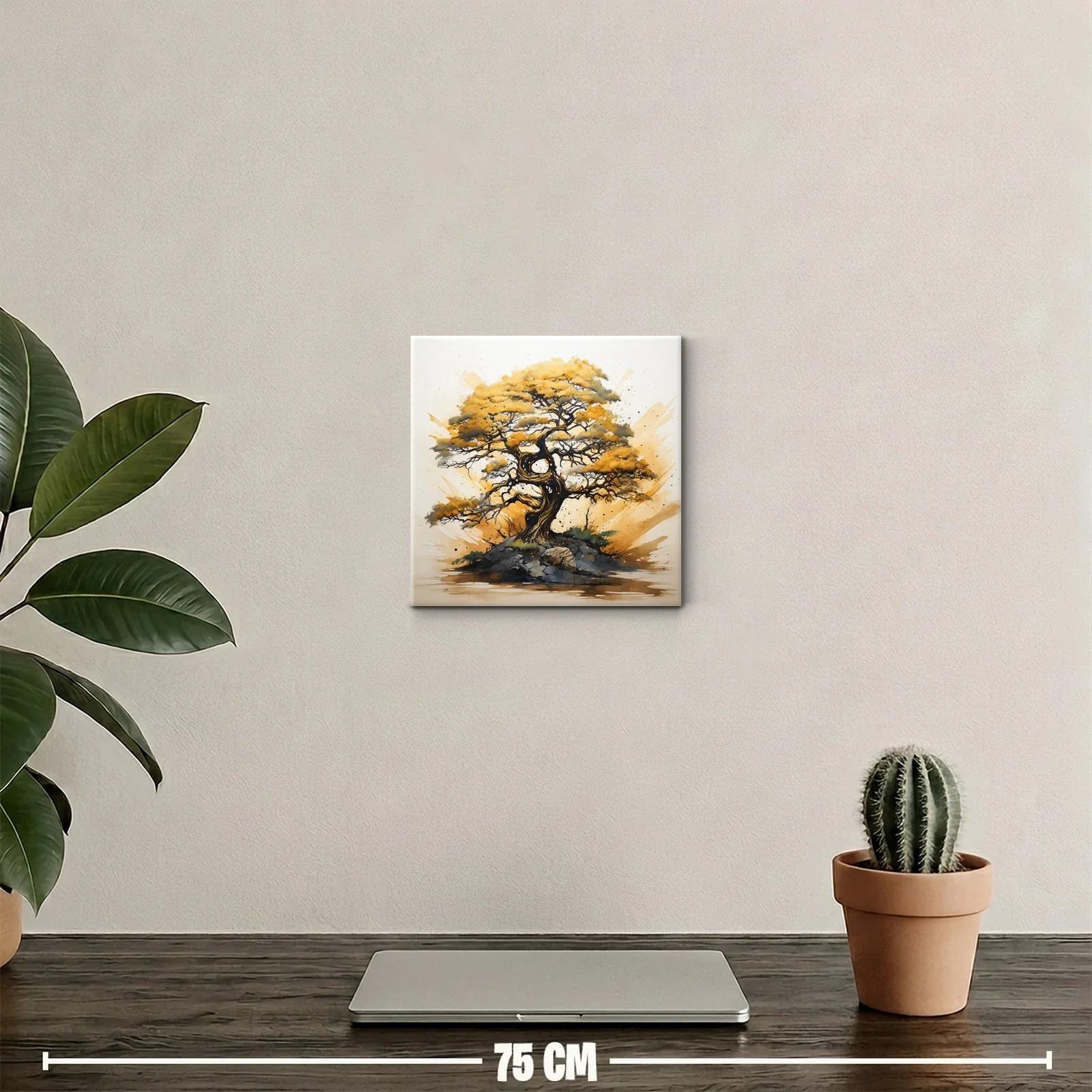 Árbol dorado entre rocas con ambiente natural y sereno — miniatura 2